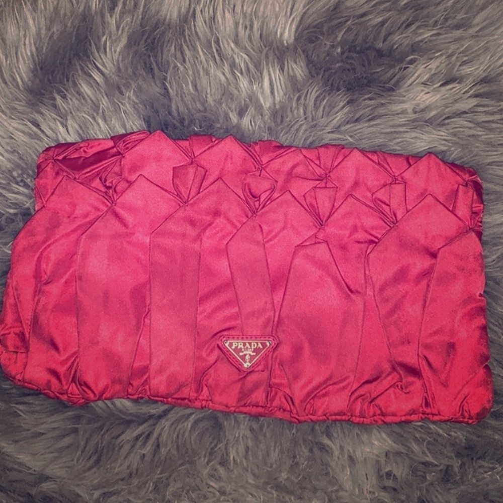 Prada Tessuto Origami Pleated Nylon Clutch - Pink